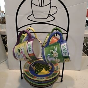 9 Pieces Colorful Ceramic Set with Stand